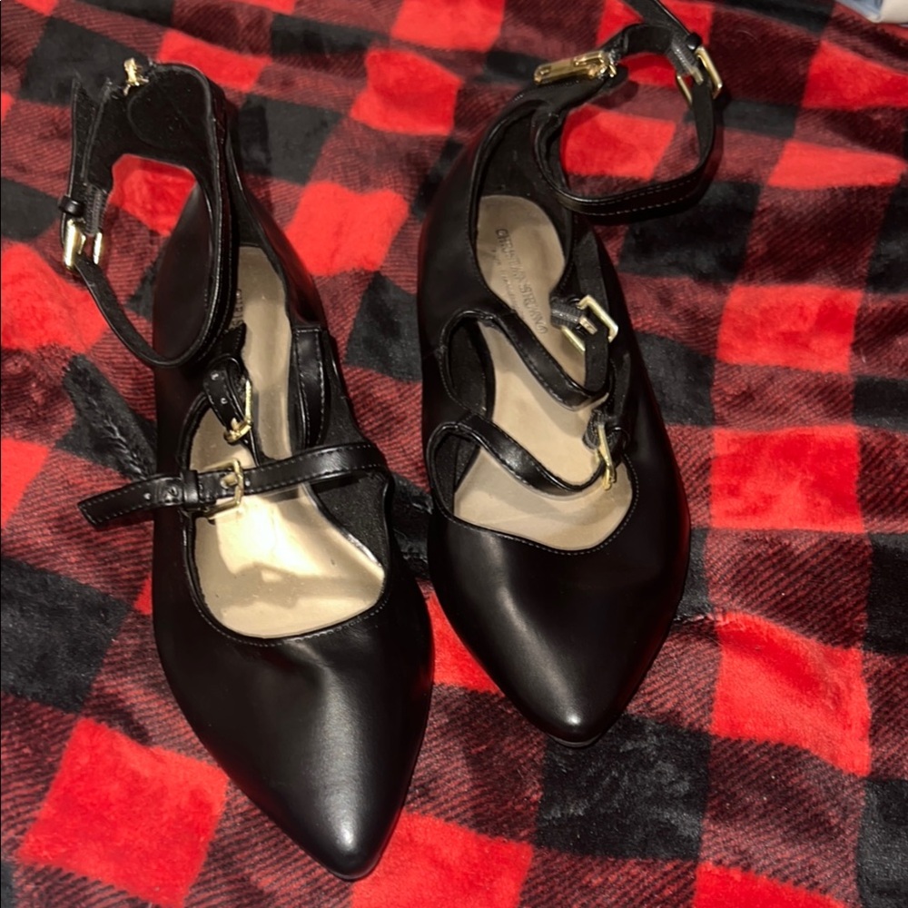 Christian Siriano Black Flats with Ankle Straps